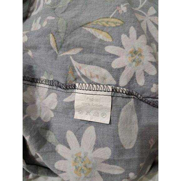 Womens XL  tiered Prairie Ditsy Floral Gray dress Pockets Boho Peasant Coastal - Picture 7 of 8